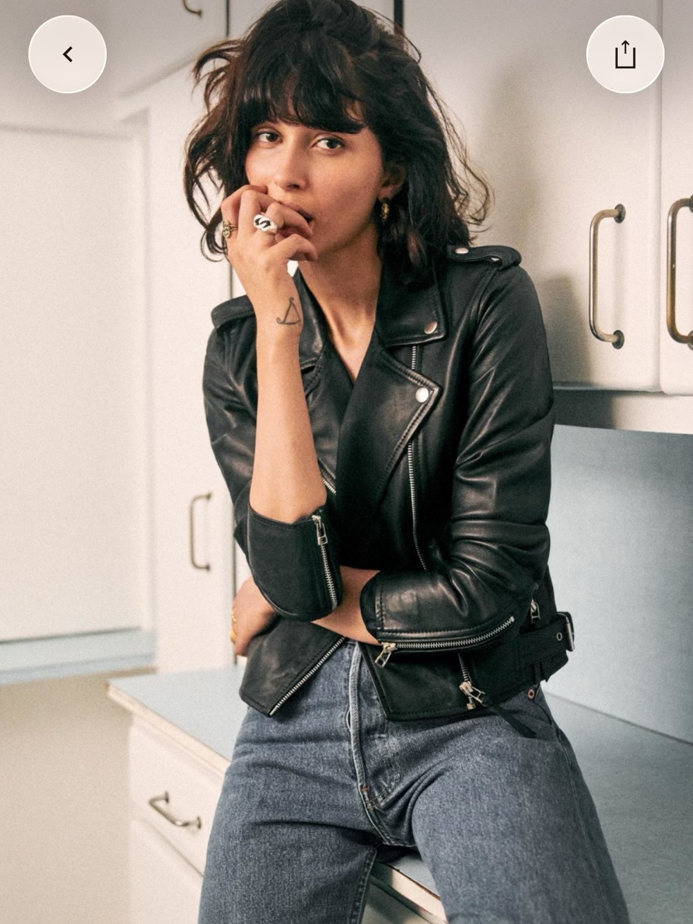 Sezane Black Leather Moto Jacket - Women